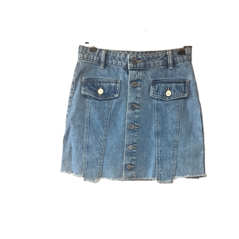 Zara Trafaluc Denim Button-Front Raw Hem Mini Skirt